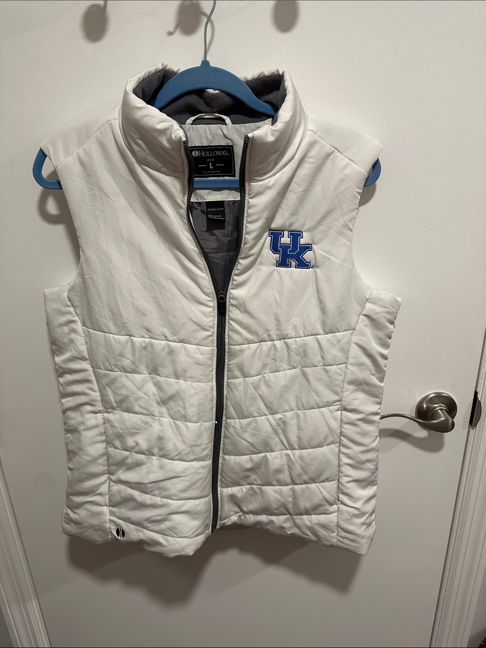 Holloway White Quilted Kids Vest with Blue UK Logo